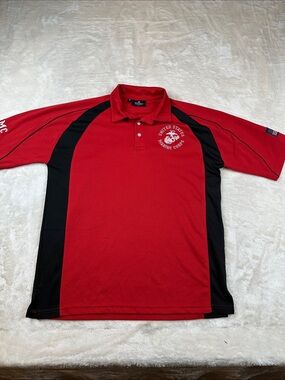 Red and Black Performance Polo Shirt with Emblem